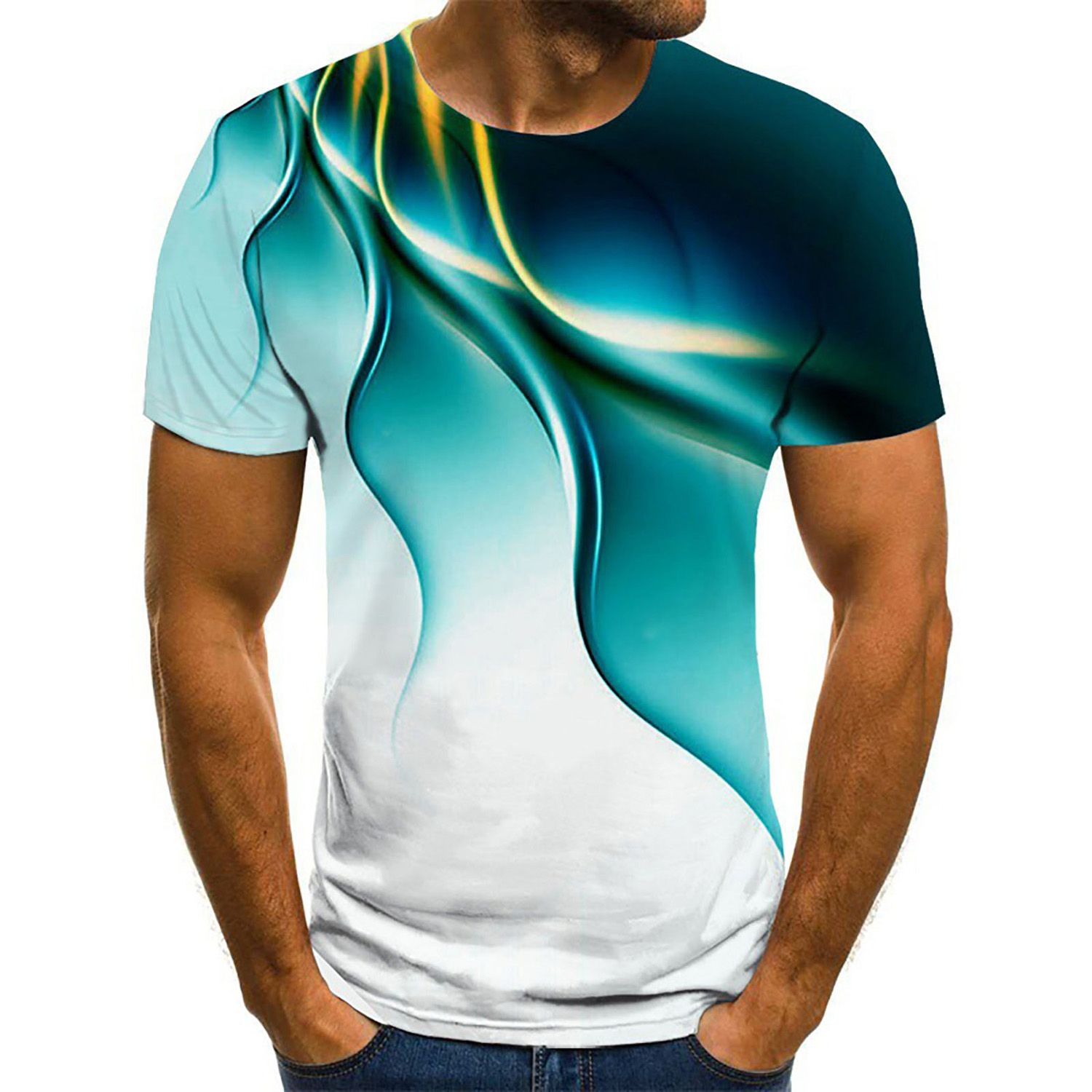 Tee Top Round Neck 3D Fashionable Print Casual T-shirt