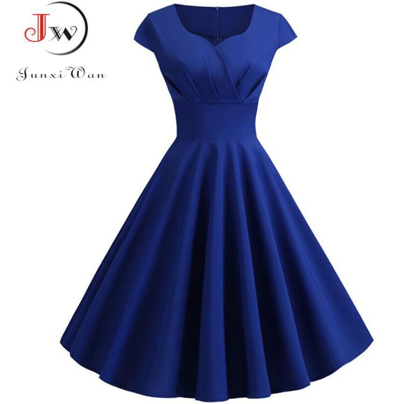 PiSummer Dress Women V Neck Big Swing Vintage Dress Robe Femme Elegant Retro pin up Party Office Midi Dresses Plus Size