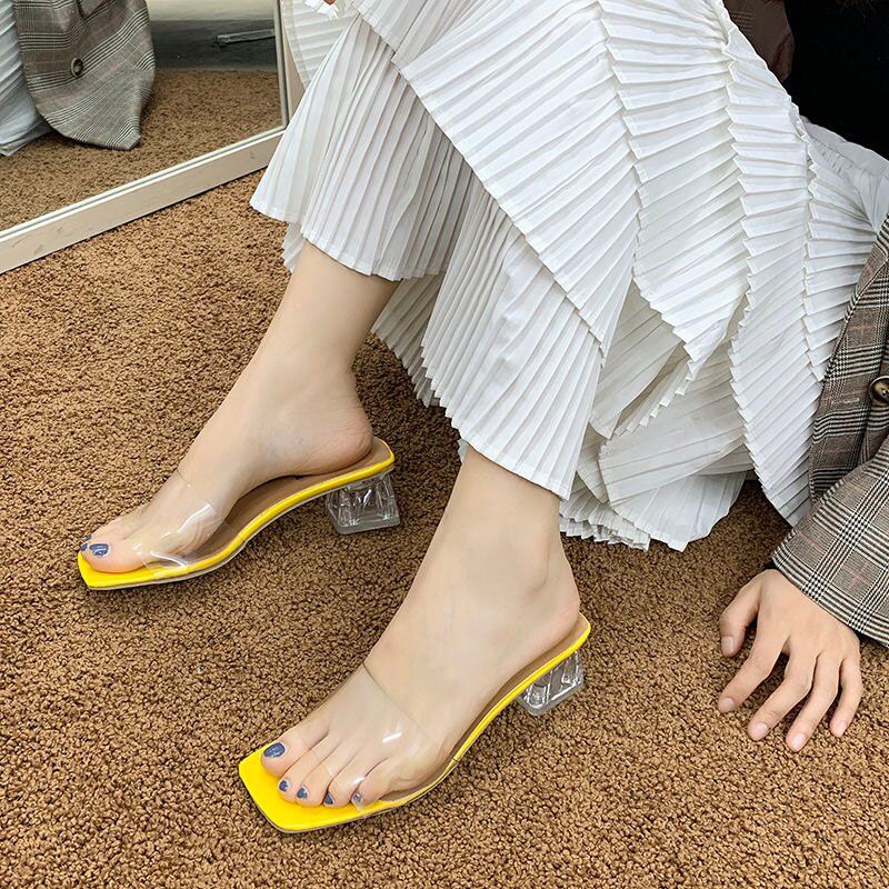 New Women Sandals PVC Jelly Crystal Heel Transparent Women Leopard Clear High Heels Sandals Pumps Shoes Size 34-43