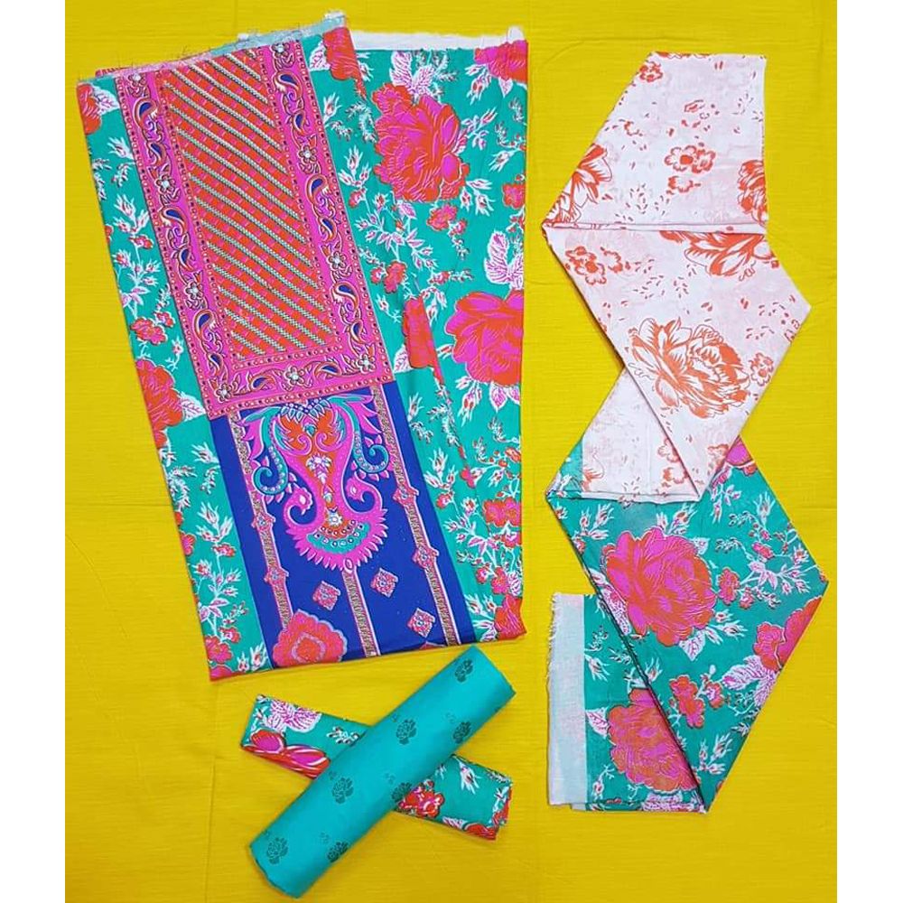 Nur High Quality Vexy Voiel Cotton Butix Work Skin Print Unstitched Three Piece (3 Piece)