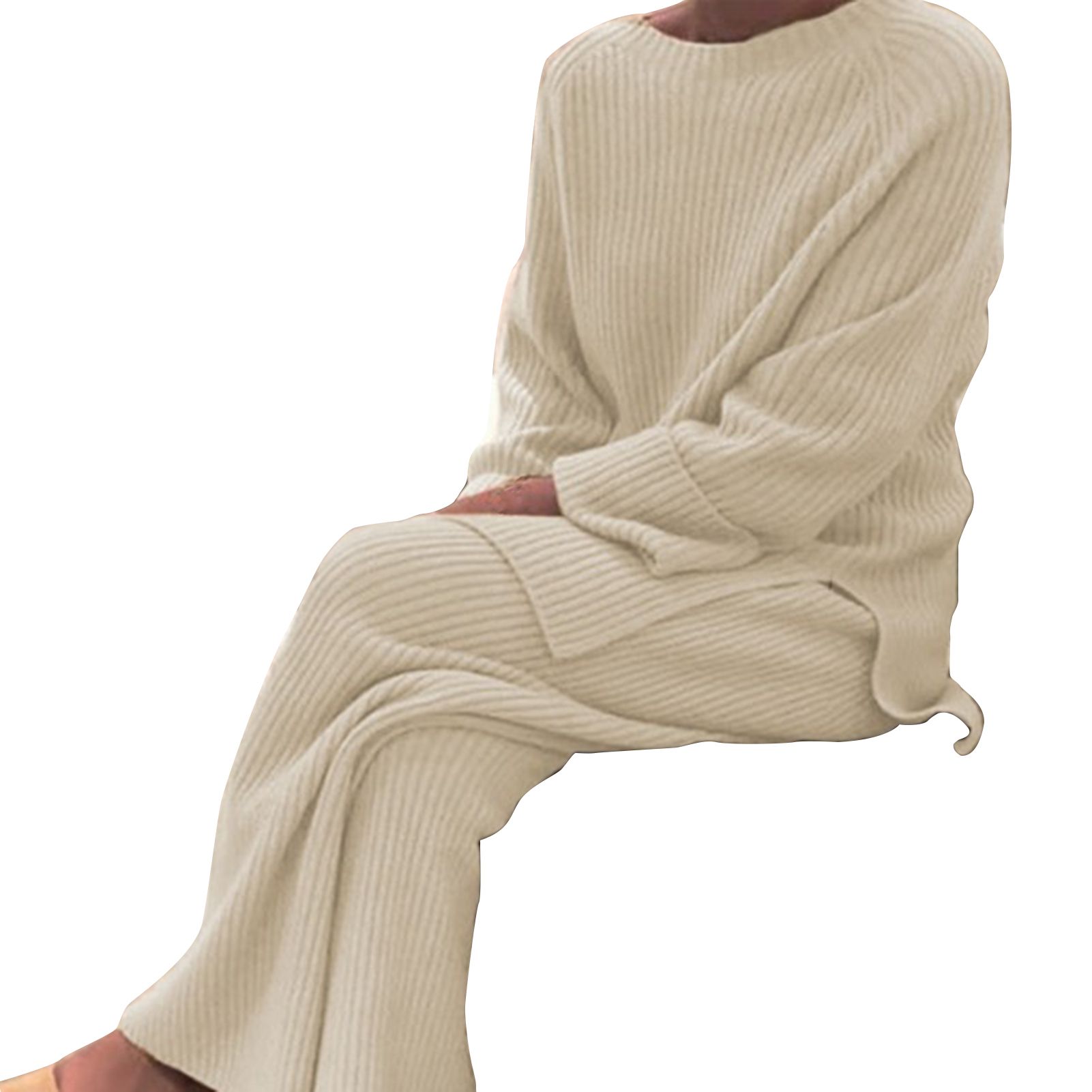 Sweatshirt Sweatpants Round Neck Knitting Loose Pullover Pants