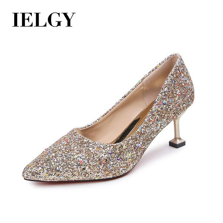 IELGY 5cm stiletto crystal shoes wedding shoes fashion pointed shoes