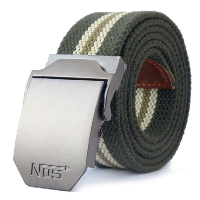 MEDYLA Canvas Belts Striped Adult Fashion Men Belt Ultra Long 140cm Canvas Belt Man Automatic Buckle Knitted Belts
