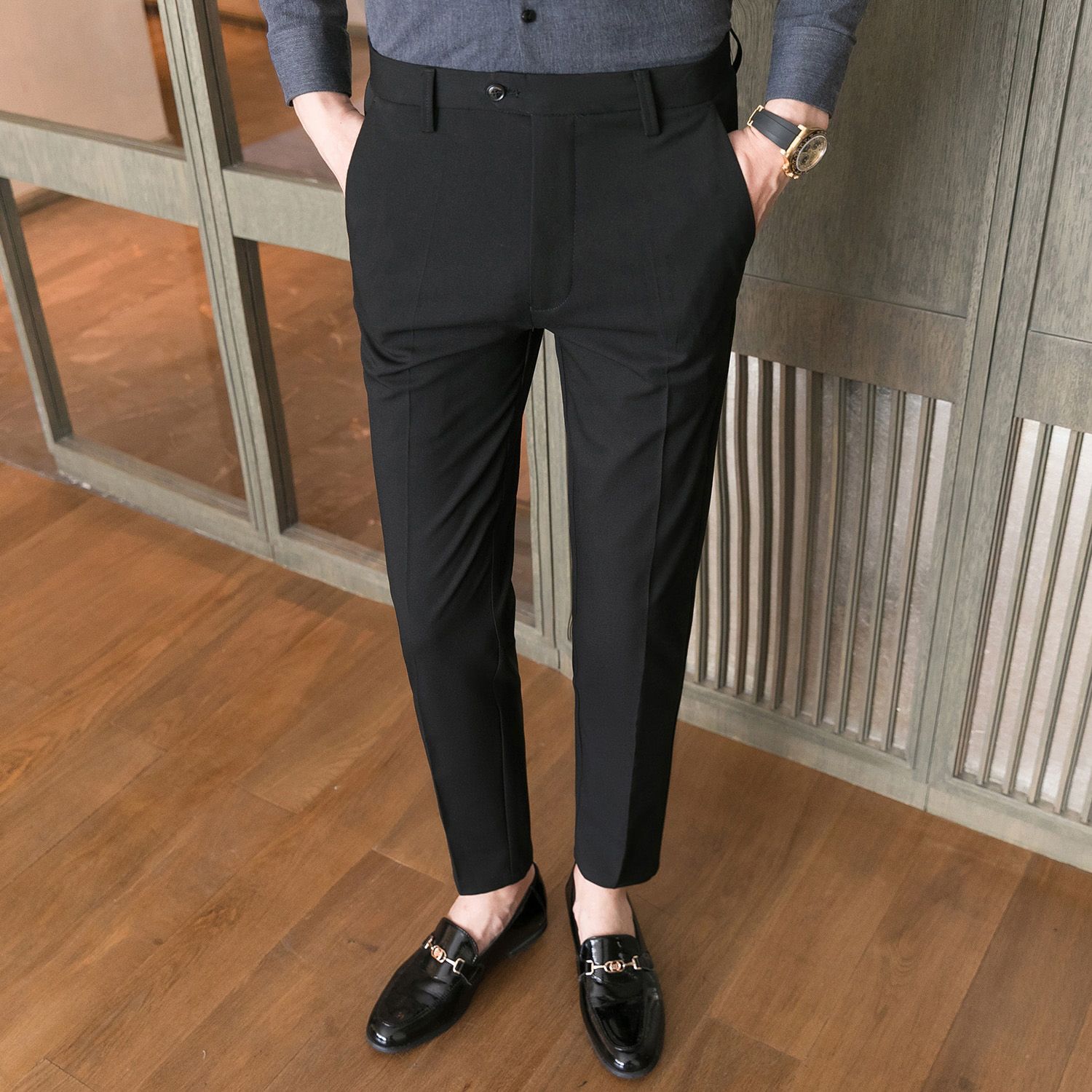 Pantalones Hombre British Style Autumn Winter Solid Slim Fit Men Dress Pants ple All Match Formal Wear Business Trousers 36