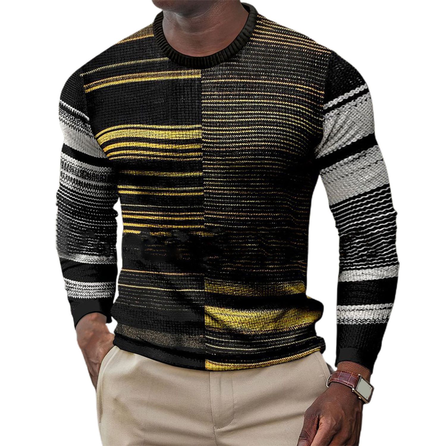 Men Sport Shirts Stretchy 3D Print Autumn Pullover Sweater