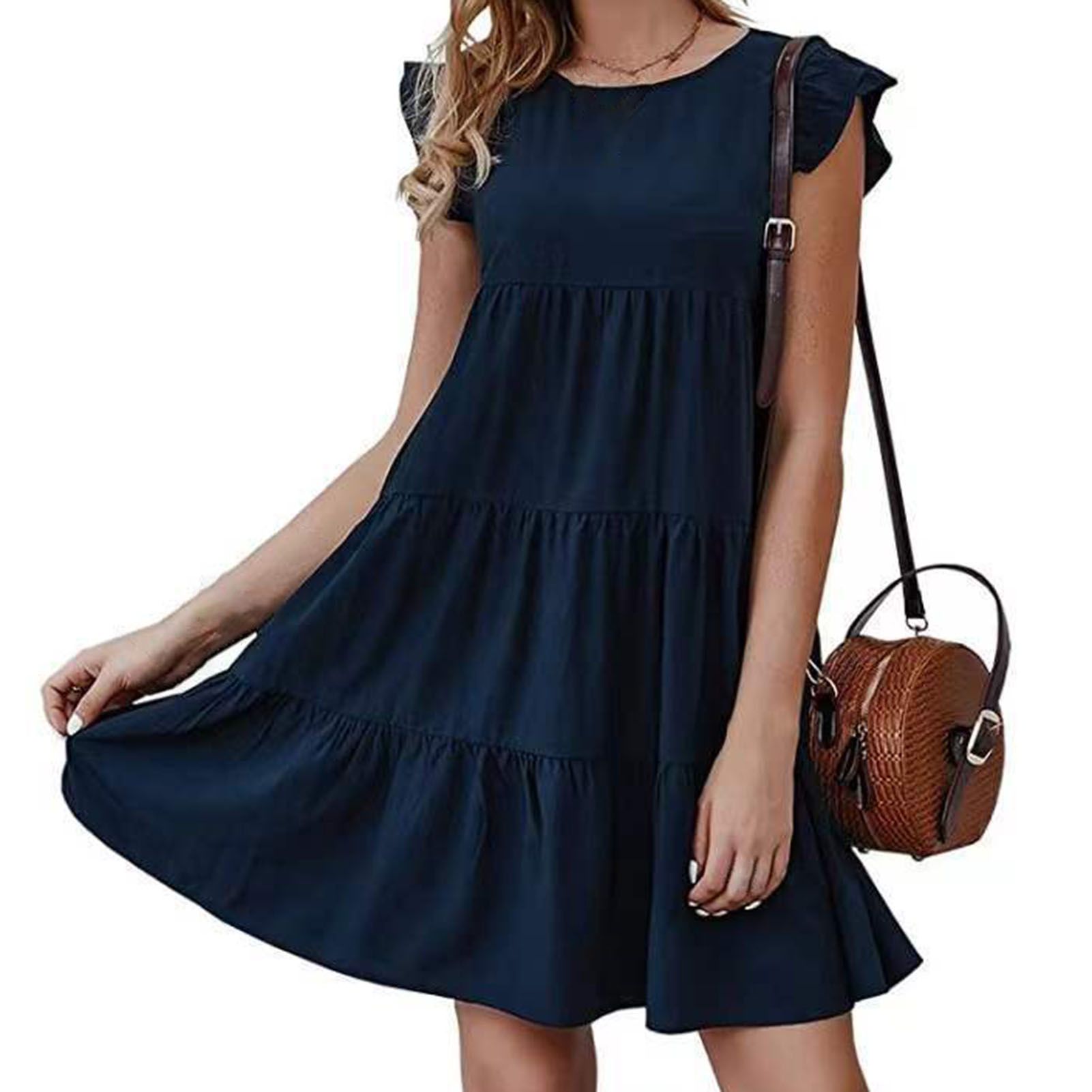 Beh Dress Round Necks Patchwork Above Knee Dress