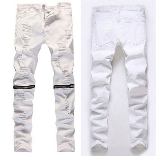 Fashion Mens jeans Designed Straight Slim Fit Denim Jeans Trousers Casual Skinny Pants White Black Red