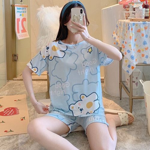 Style Pajamas Women's Summer Short Sleeve Shorts Two Piece Suit Thin Student Spring Summer Net Red Home Clothes