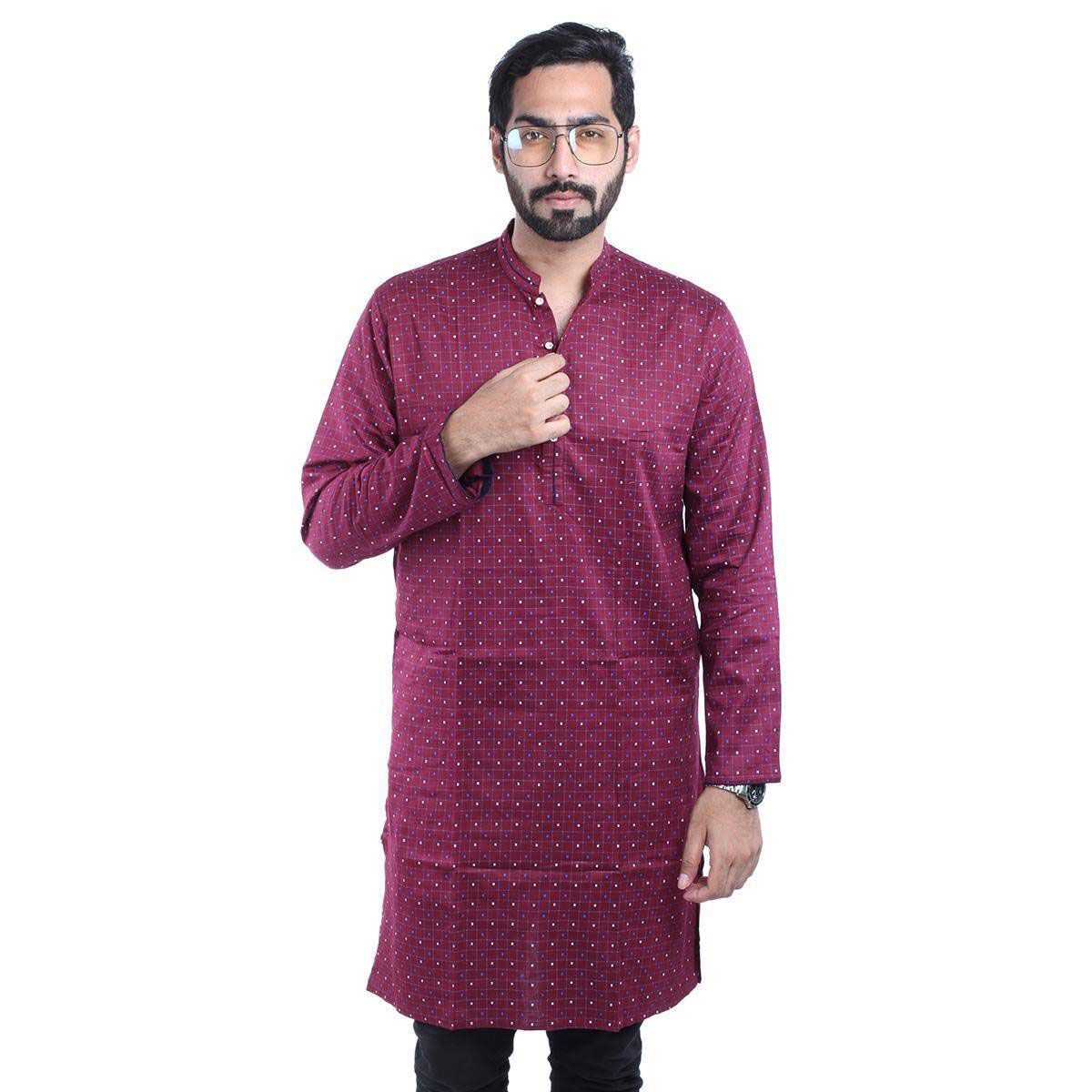 Maroon Cotton Punjabi for men