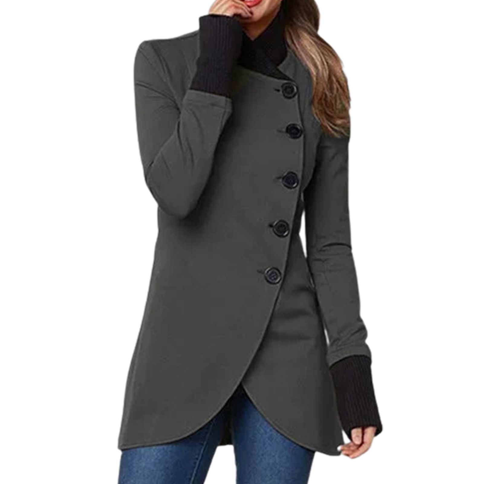 Women Coat Ribbed Cuffs Single Breasted Casual Winter Overcoat