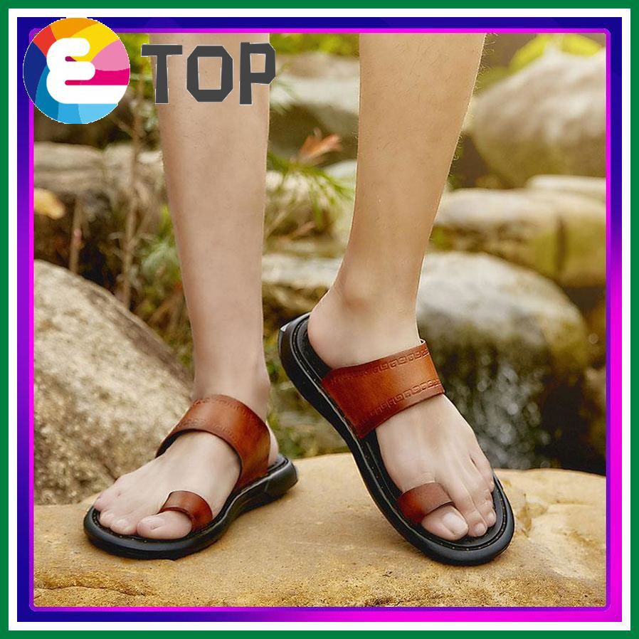 Summer New Men Handmade high Quality Leather Slippers Beach Flip Flops 38-44