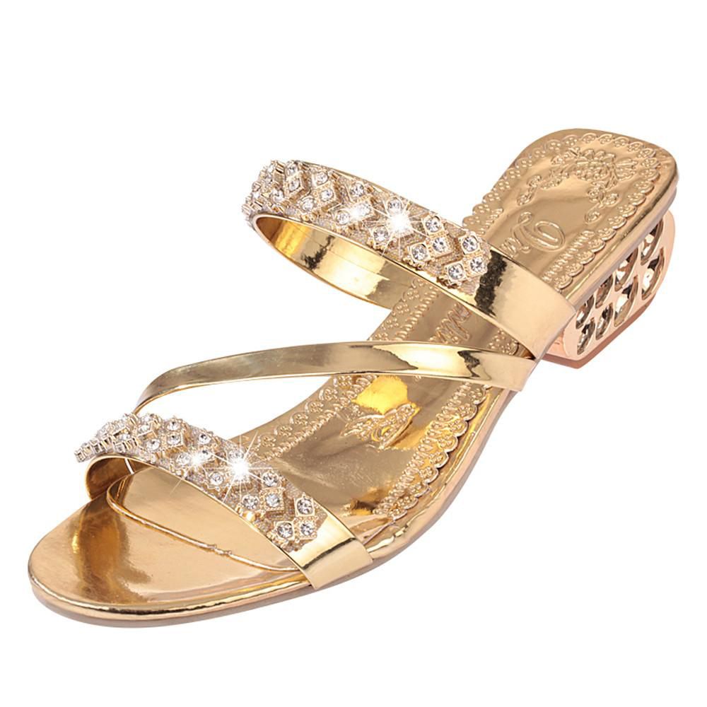 【ALLGOOD】Korean Style Women Sandals Lady Shoes Women Rhinestone Slippers Women Fashion Open Toe Shoes Bohemia Heel Shoe Fashion Shoes Work female shoes women shoes