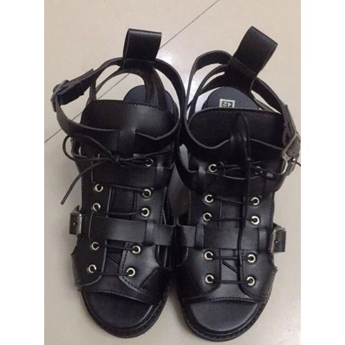 Summer Men's Sandals  Leather Flats Moccasins High Top Peep Toes Cross-Tied Ankle Buckle S Male Casual Shoes Loafers