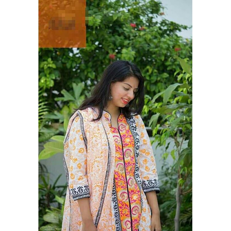 Unstitched Multicolour Cotton screen Printed Salwar Kameez for Women
