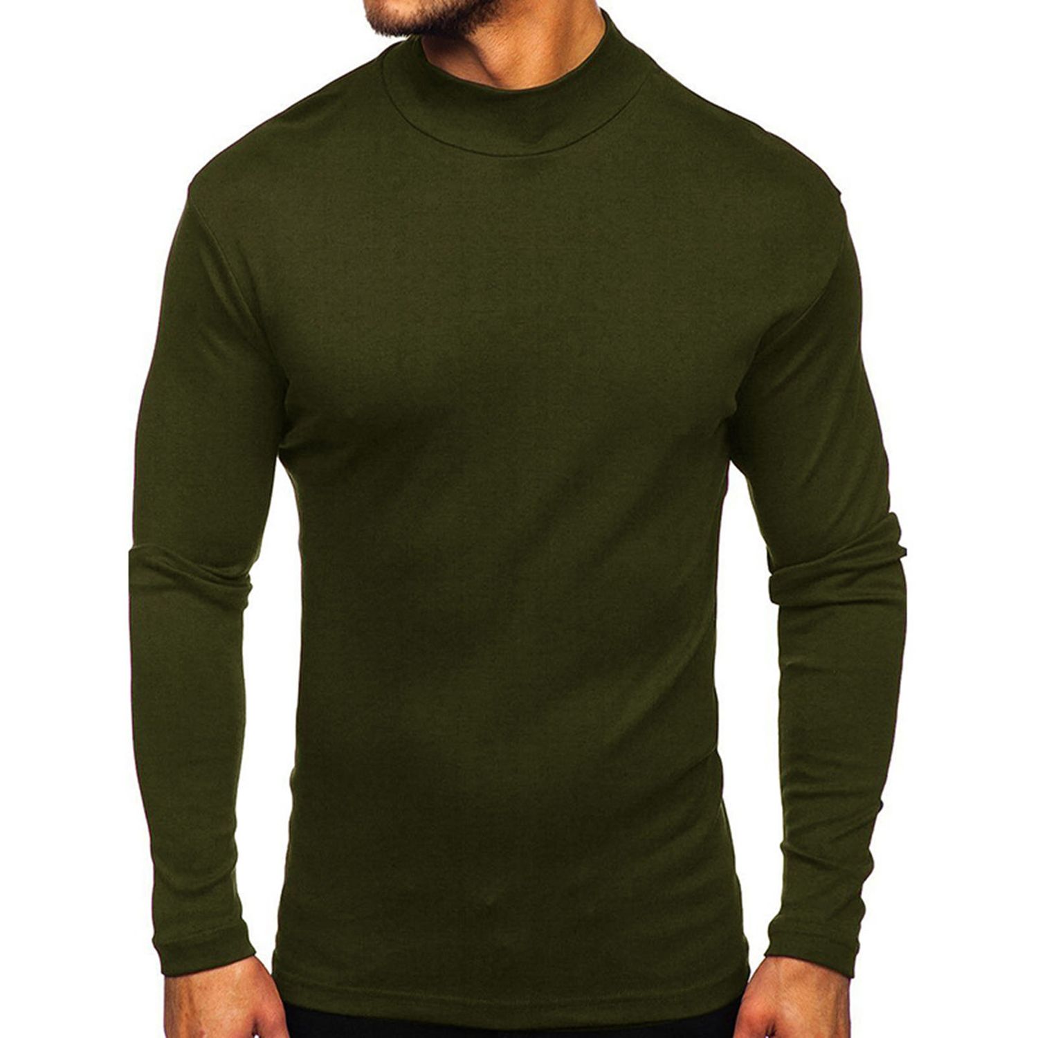 Men Shirt Regular Sleeve High Collar Slim-fitting Pullover