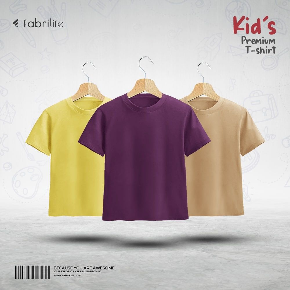 Fabrilife Kids Premium Blank T-Shirt Combo  Yellow, Purple, Tan