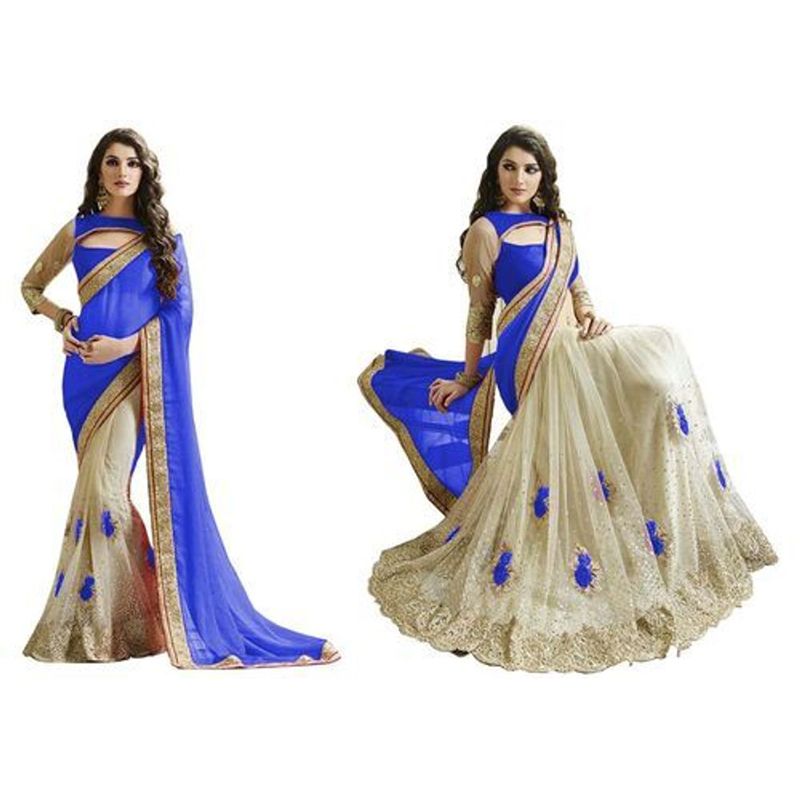 Indian Weightless Georgette Saree  High Quality Embroidery Work On Blouse