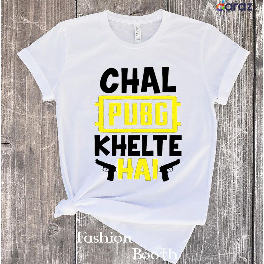 White Short Sleeves T-Shirt For Men (Chal PUBG Khelte Hai )