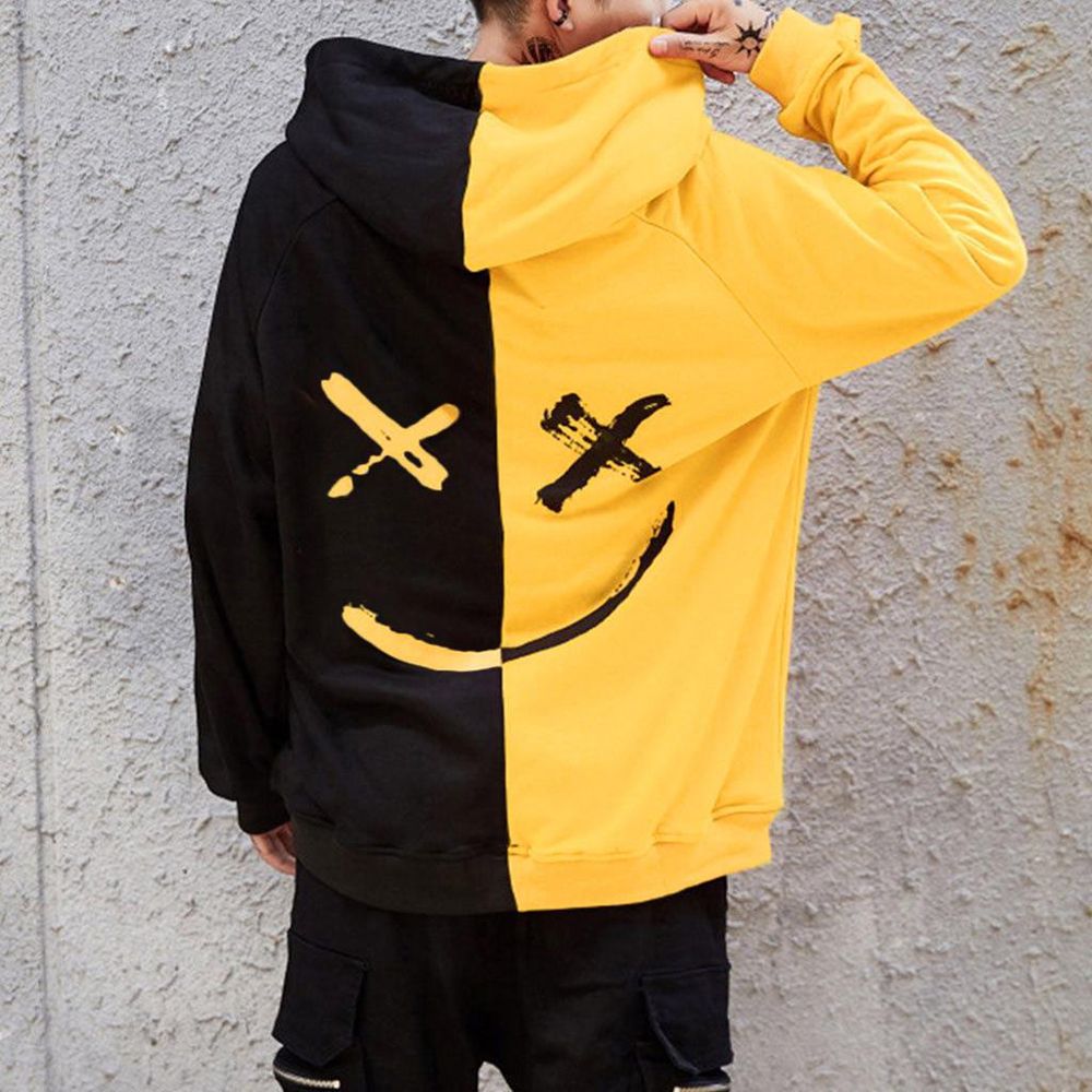 Men Smile Hoodies Winter  Hop Print Oversized Sweatshirts Fashion Patchwork Uni Couple Streetwear Men Women Hoodies