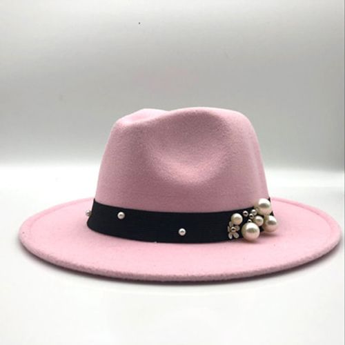 Wool Fedora Hat Hawkins Felt Cap Wide Brim Ladies Trilby Chapeu Feminino Hat Women Pearls Jazz Church Godfather Sombrero Caps