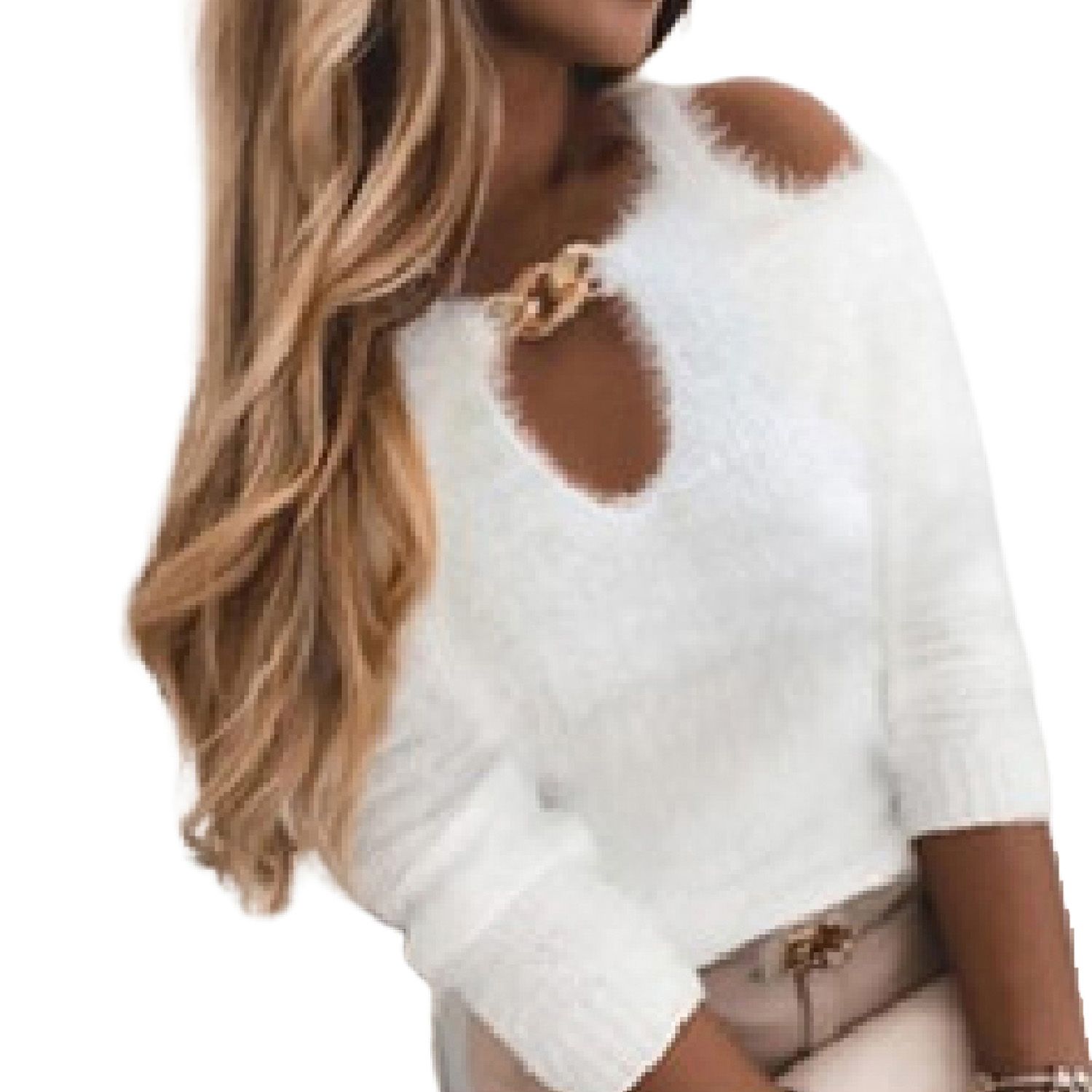 Women Pullover Solid Color Pure Color Patchwork Sweater