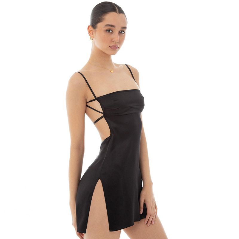 Bomblook Rayon Suspender Dresses For Women 2021 Summer  Backless Party Club Mini Slit Dress Adjustable Streetwears