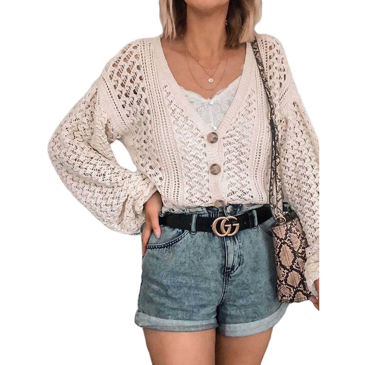 2021 Women V-neck Hollow Out Knit Top Fashion Long Sleeve Solid Color Loose Sweater for Women Ladies