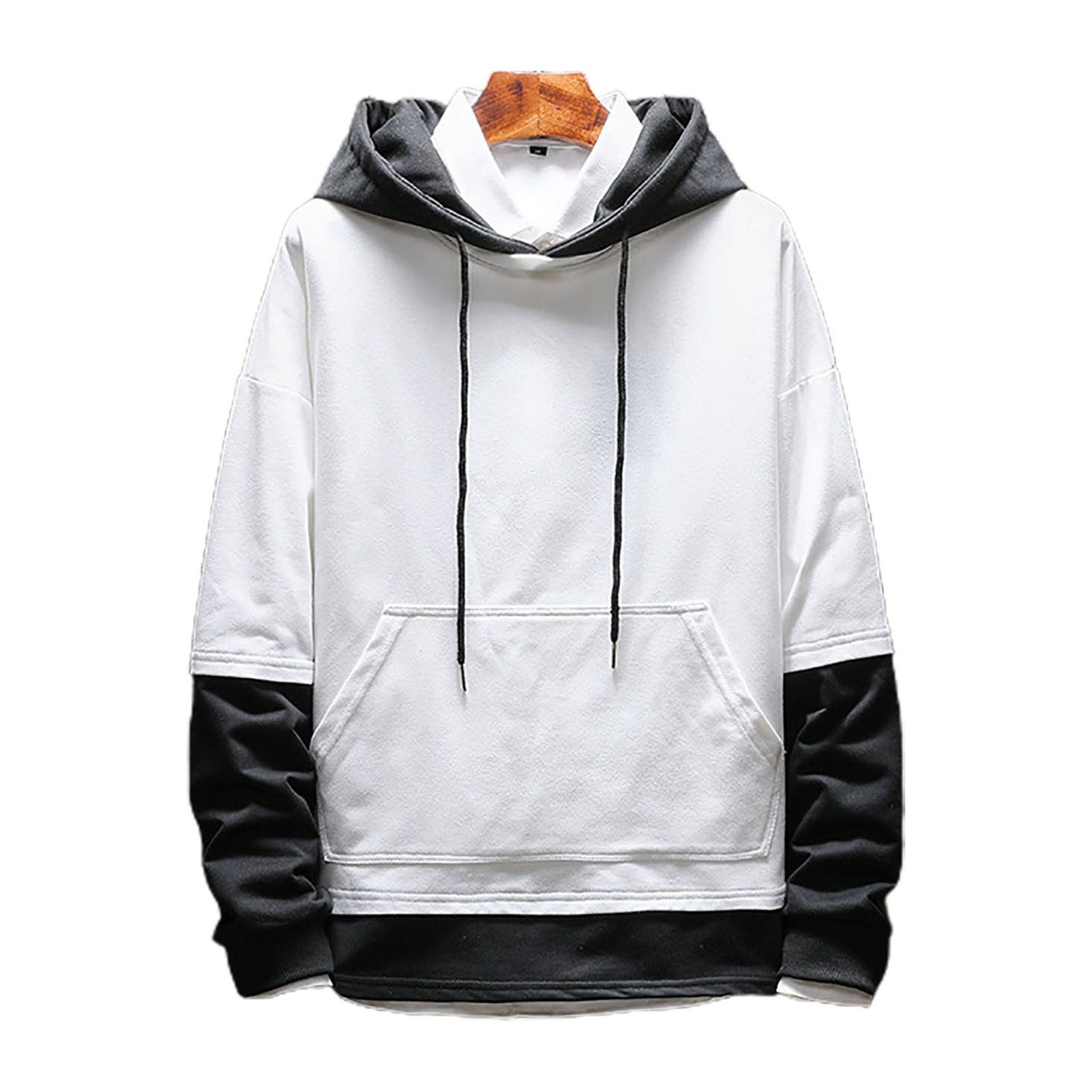 Sport Hoodie Fashion Contrast Color Drawstring Patchwork Hooded Sweatshirt