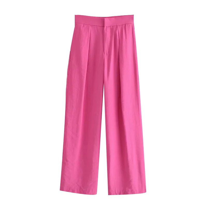 Women Chic Fashion Side Pockets Wide Leg Pants Vintage High Waist Zipper Fly Female Trousers Mujer