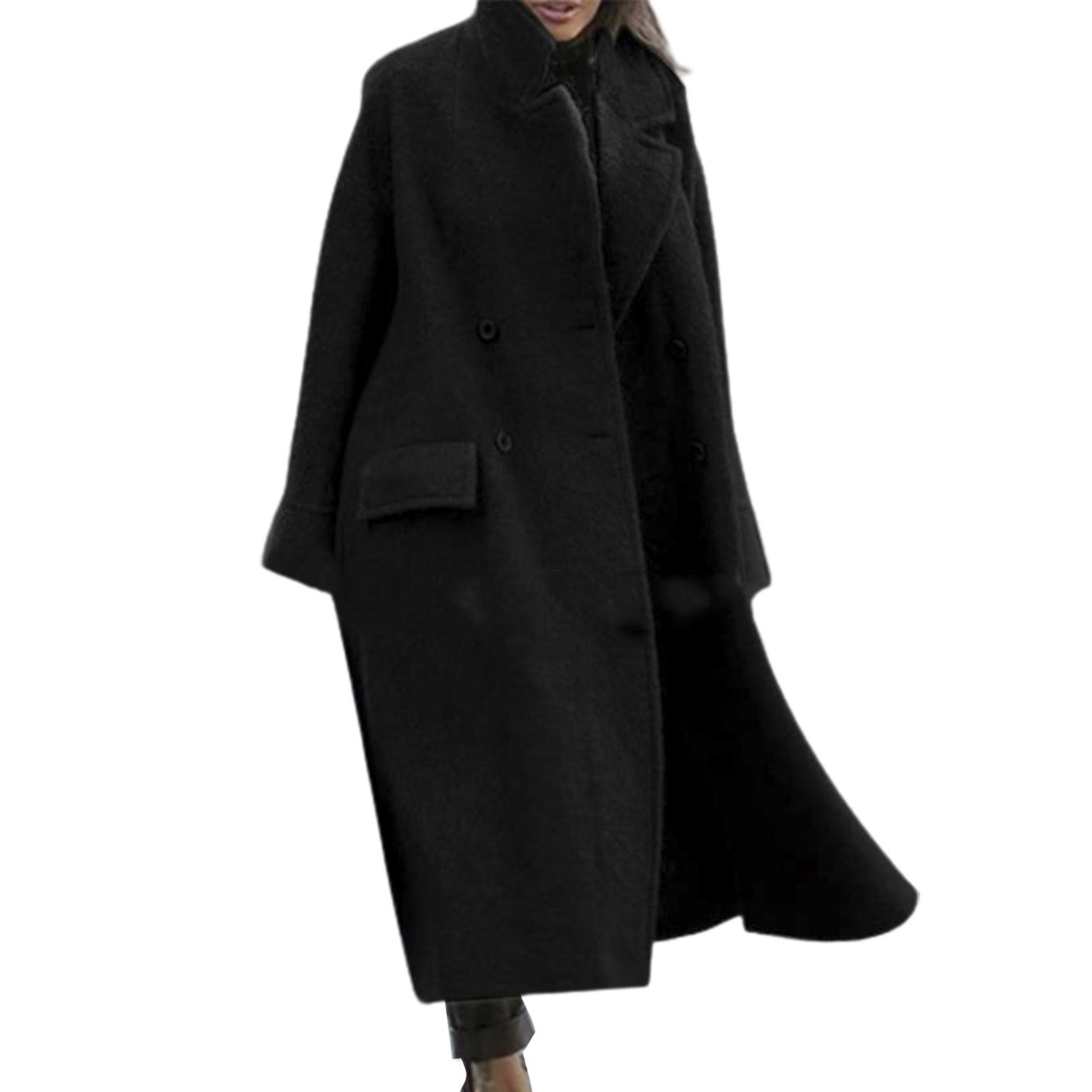 Casual Woolen Coat Long Sleeve Solid Color Long Woolen Cardigan Coat