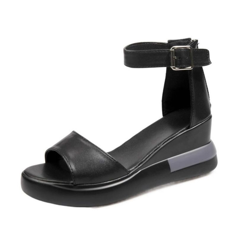 Summer Wedge Shoes for Women Sandals Solid Color Open Toe High Heels Casual Ladies Buckle Strap Female Sandalias Mujer