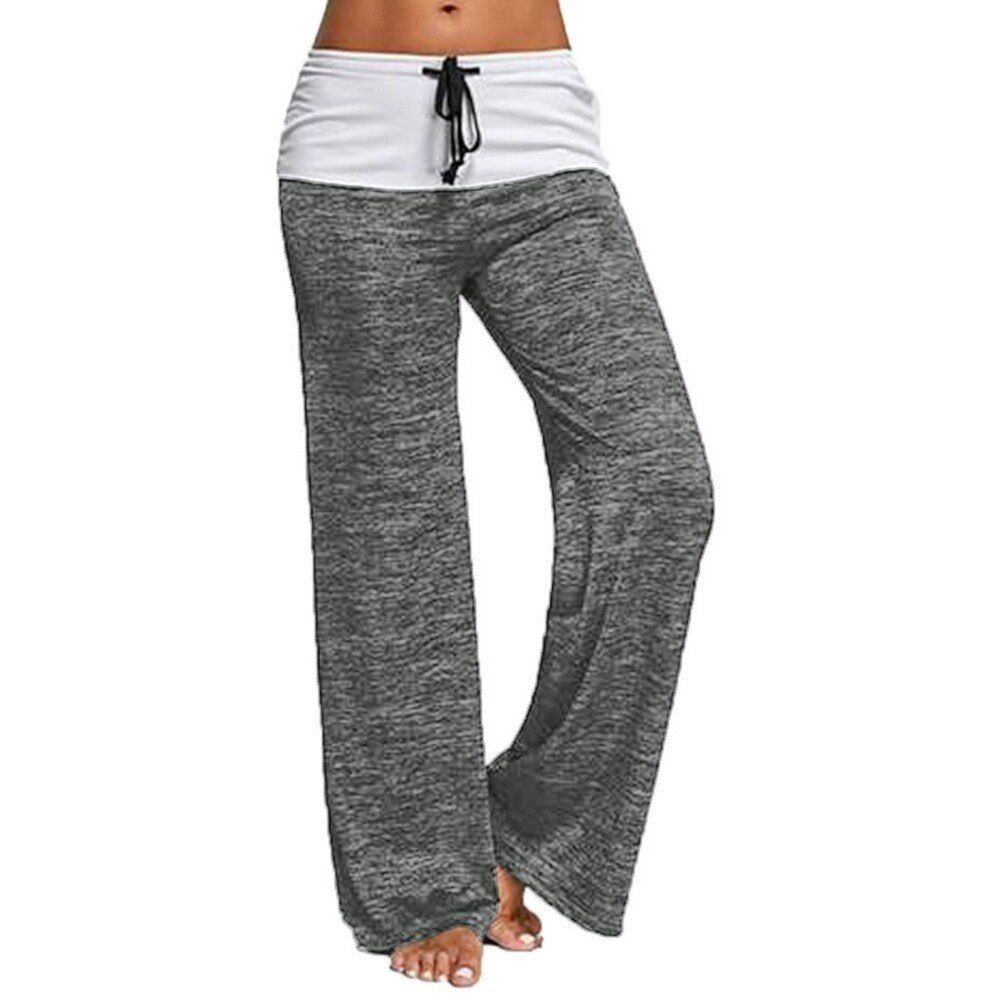 Loose Leggings Women Wide Leg Pants Lace Up Fitness Plus Size Trousers High Waist Female Patchwork Boot Cut Pants