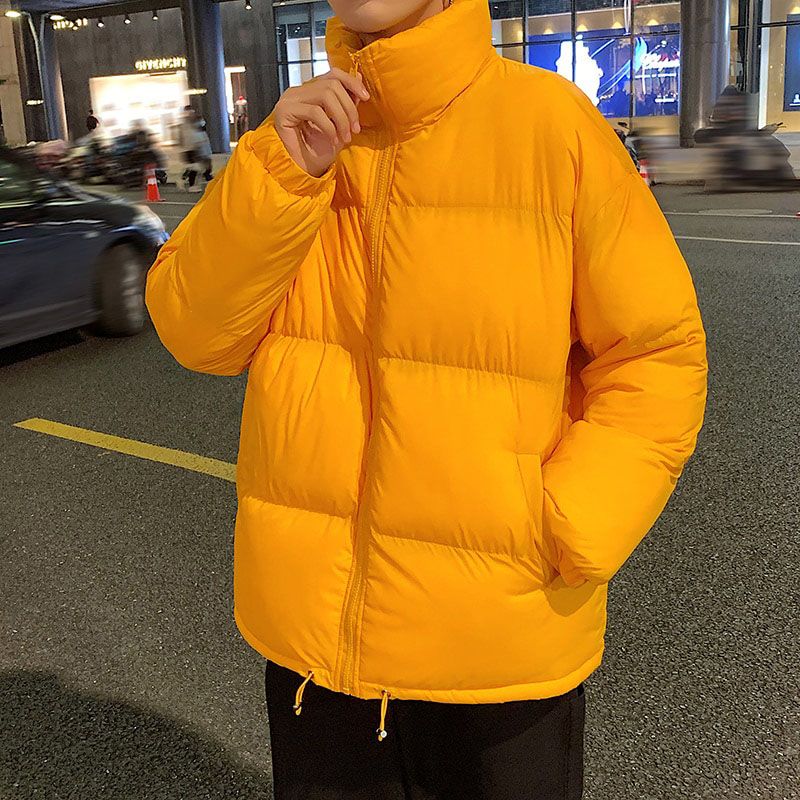 All-match Winter Solid Warm Coat Men Harajuku UniChic High Street Stand Collar Loose Classic Black Puffers Jackets
