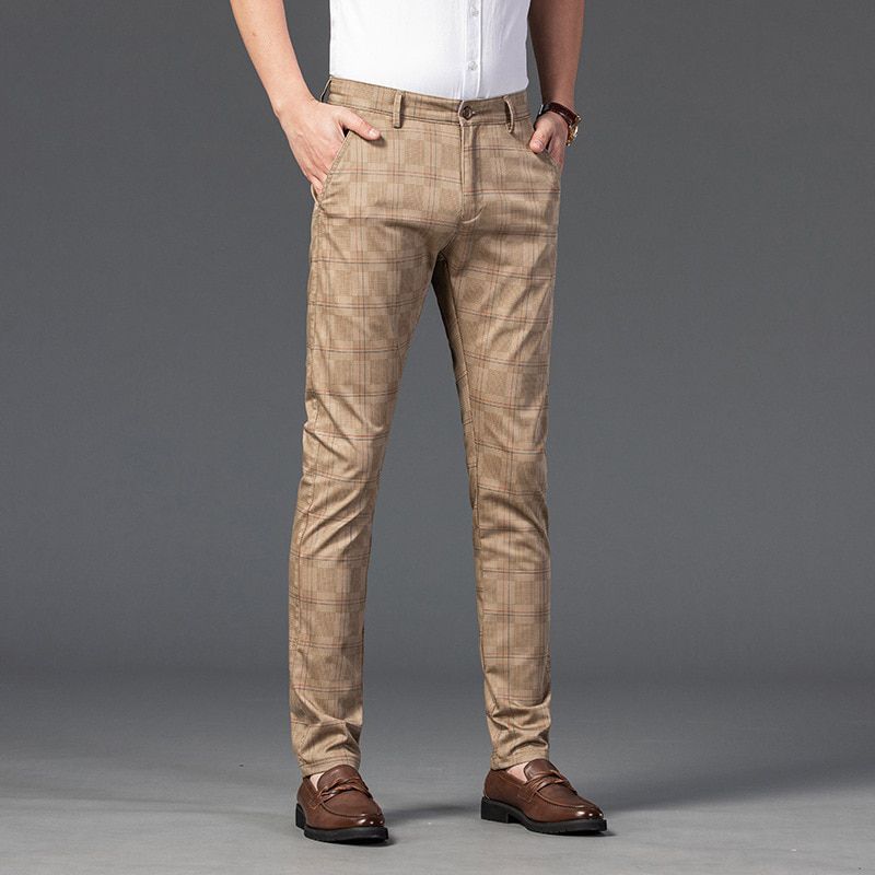 Fashion Street Men's 7 Colors 2021 Spring and Summer Men's Straight Slim Casual Pants Trousers Fashion Black Plaid Suit Pants