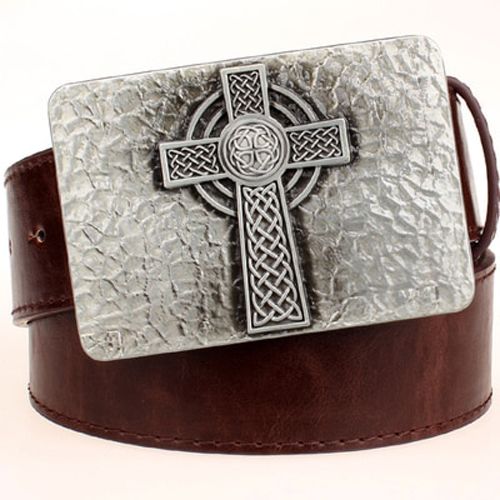 New leather belt metal buckle square Celtic knot pattern cross weave belts trend punk rock decorative belt men gift women