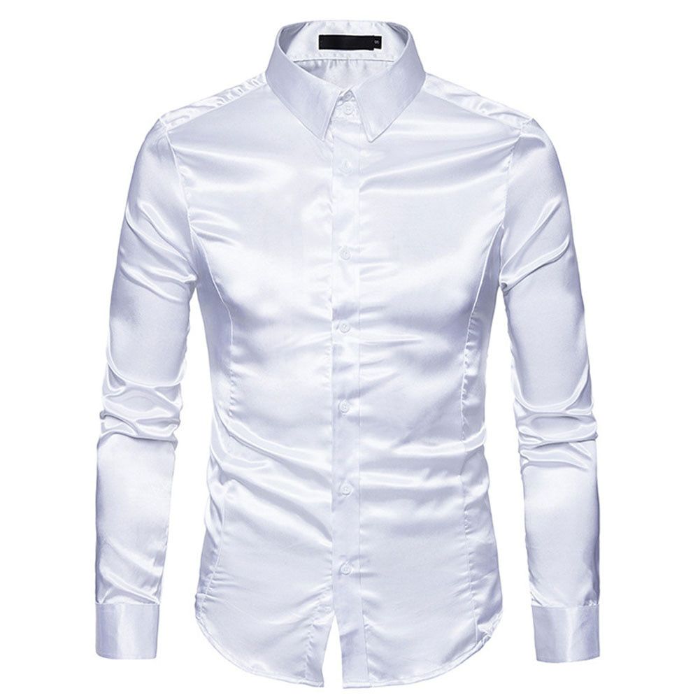 Mens Formal Casual Shirt Top Satin Silk Dress Shirt Long Sleeve Slim Business Classic Plus size S-XXL Shirts
