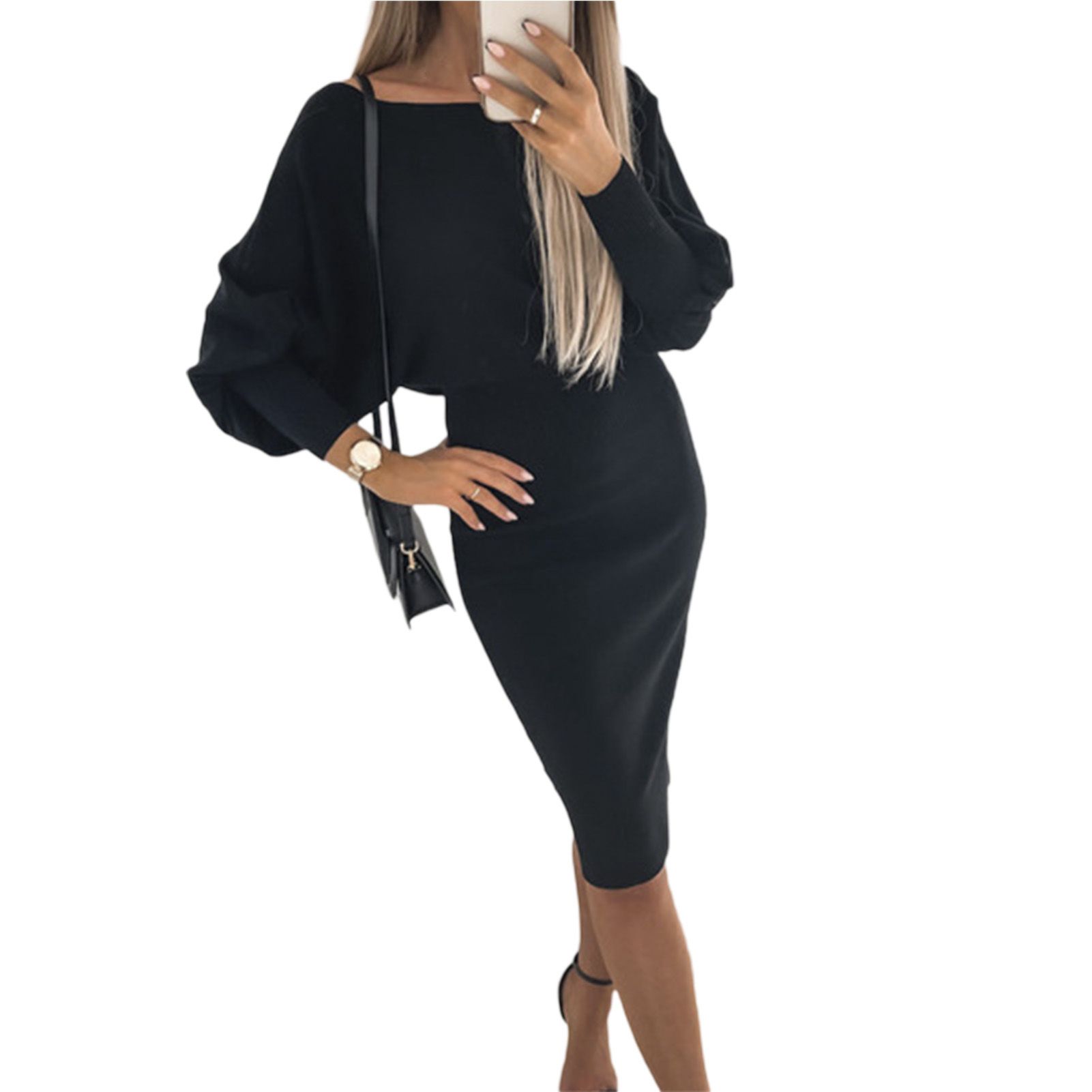 Tunics Dresses Tear Resistant Lantern Long Sleeve Knitted Dress