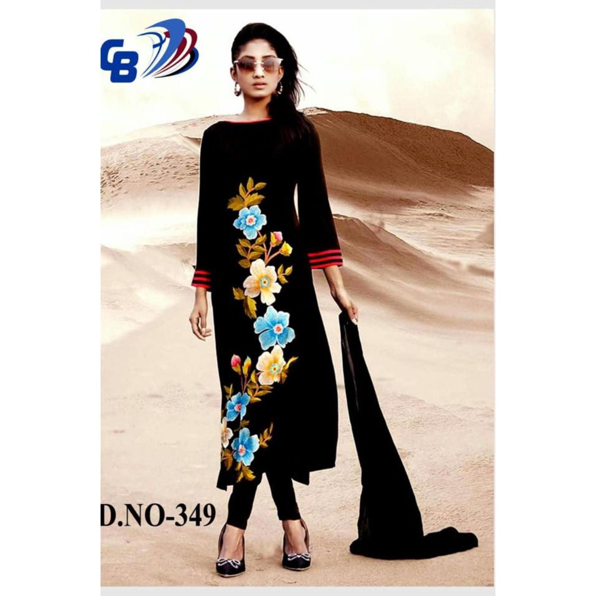Unstitched black Cotton Salwar Kamiz For Women
