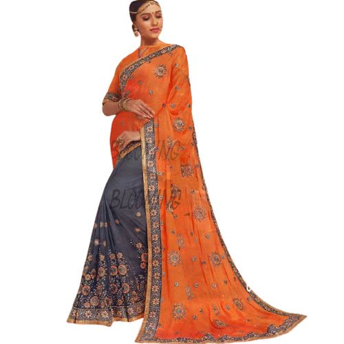 New Indian Weightless Georgette Saree  High Quality Embroidery Work On Blouse