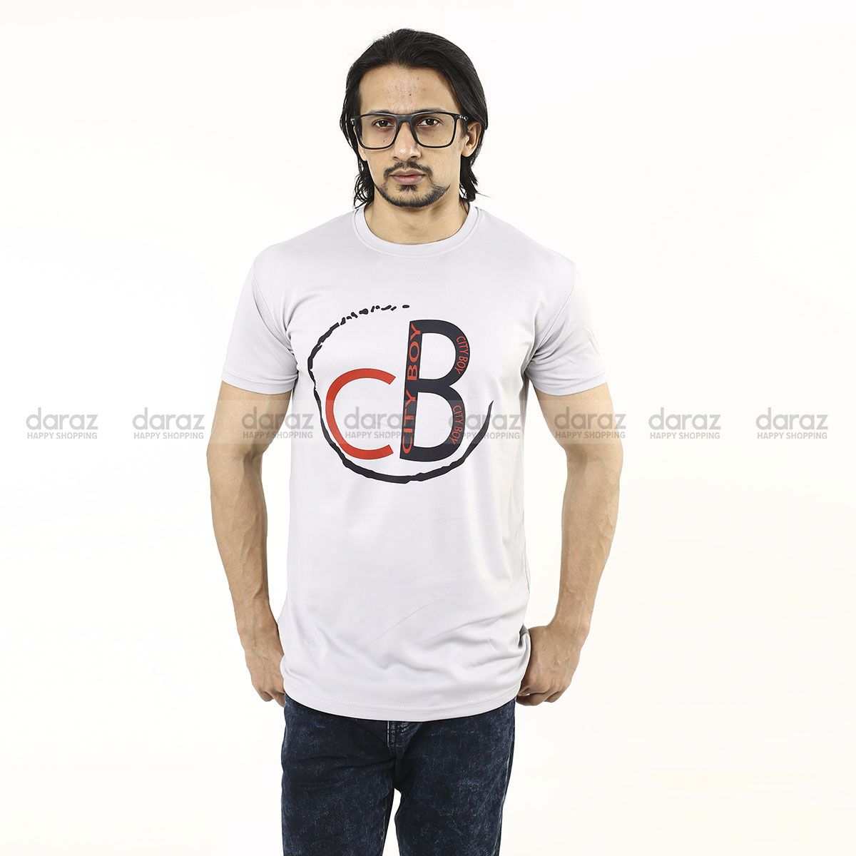 City Boy Stylish Half Sleeve T-Shirt For Men-Silver