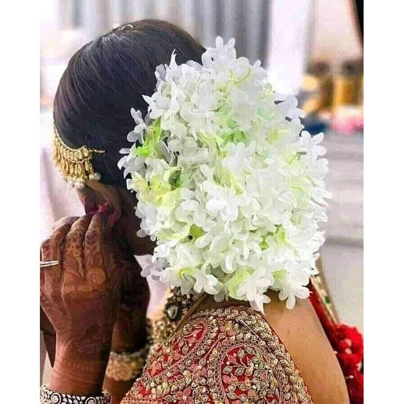 2 stick hair accessories white gajra flower stick for women