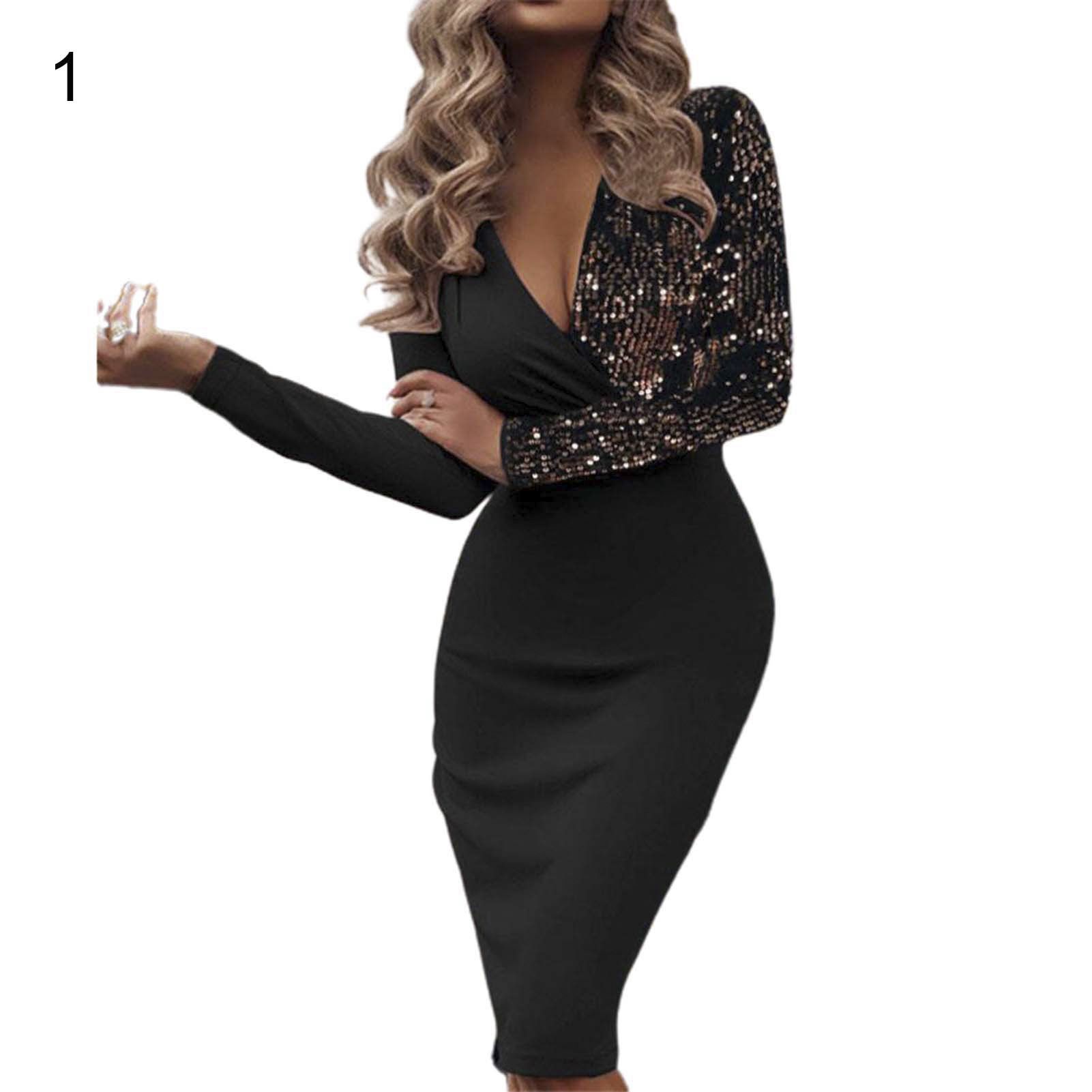 Party Dress Waist Tight Sequin Skinny Office Midi Dress