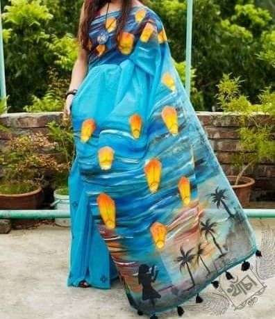 Exclusive Designer Hand Print Half Silk Saree / Dhupian Silk For Stylesh & fashionable best dress for women .