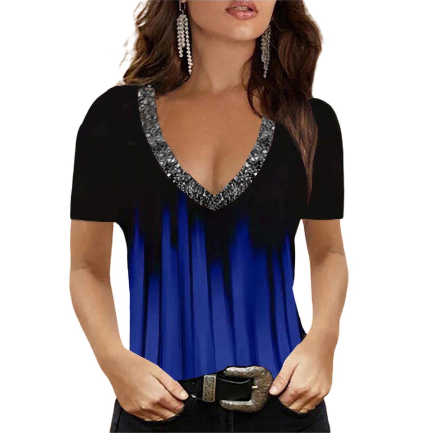 Casual T-shirt Anti ling Shining Collar Lady Tee Shirt