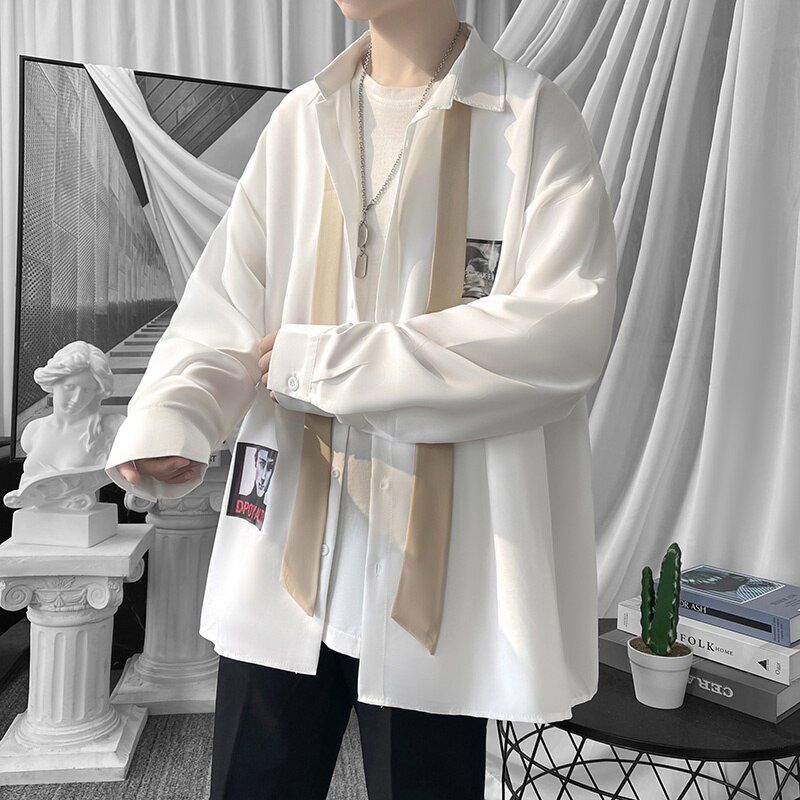 High sense fried Street shirt men's design sense of minority abstinence Department cold wind Long Sleeve Shirt Men's Cuban