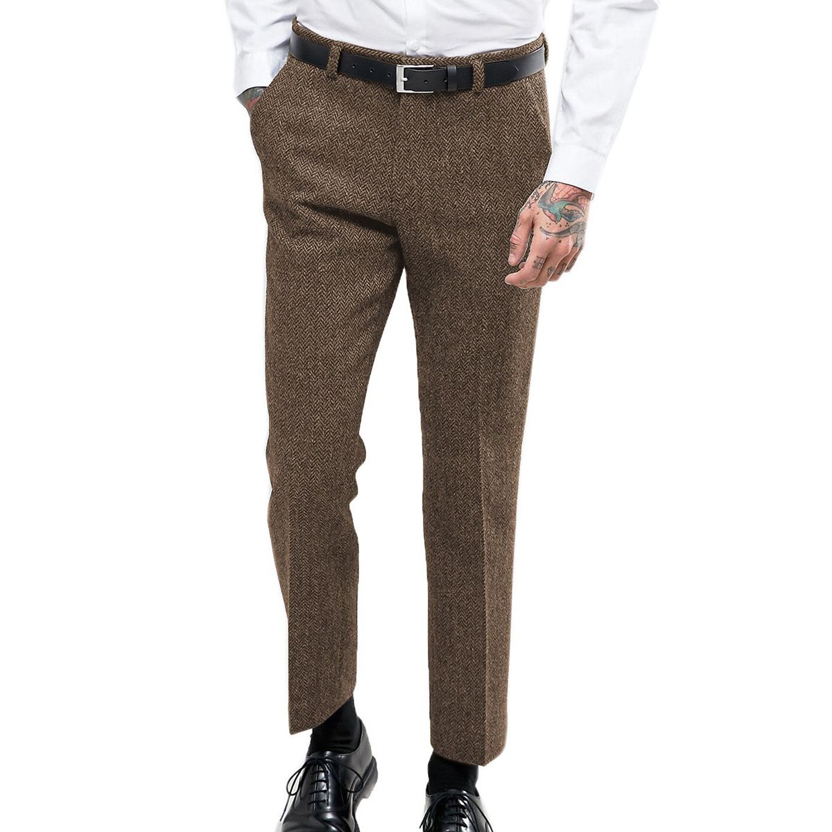 Men's Business Formal Suit Pants Slim Fit Trousers For Wedding Party Flat Front Dress Pant