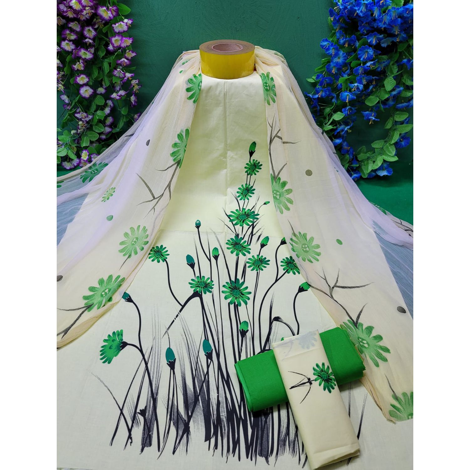 Gorgeous Unstitched Cotton Screen Printed Three Peice Salwar Kameez for Women .....