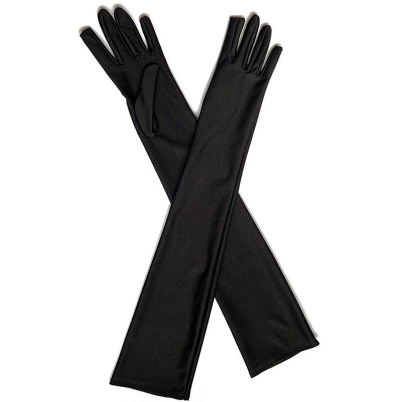 Women Fashion Classic Black Opera ElWrist Stretch Satin Finger Long Gloves Wedding Banquet Flapper Glove Driving -length-53cm