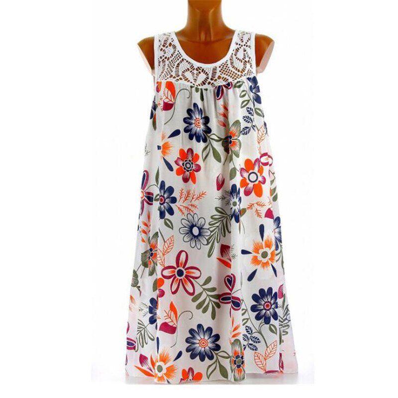 Women Summer Dress Boho Style Floral Print Beach Dress Tunic Sundress Loose Mini Party Dress Vestidos