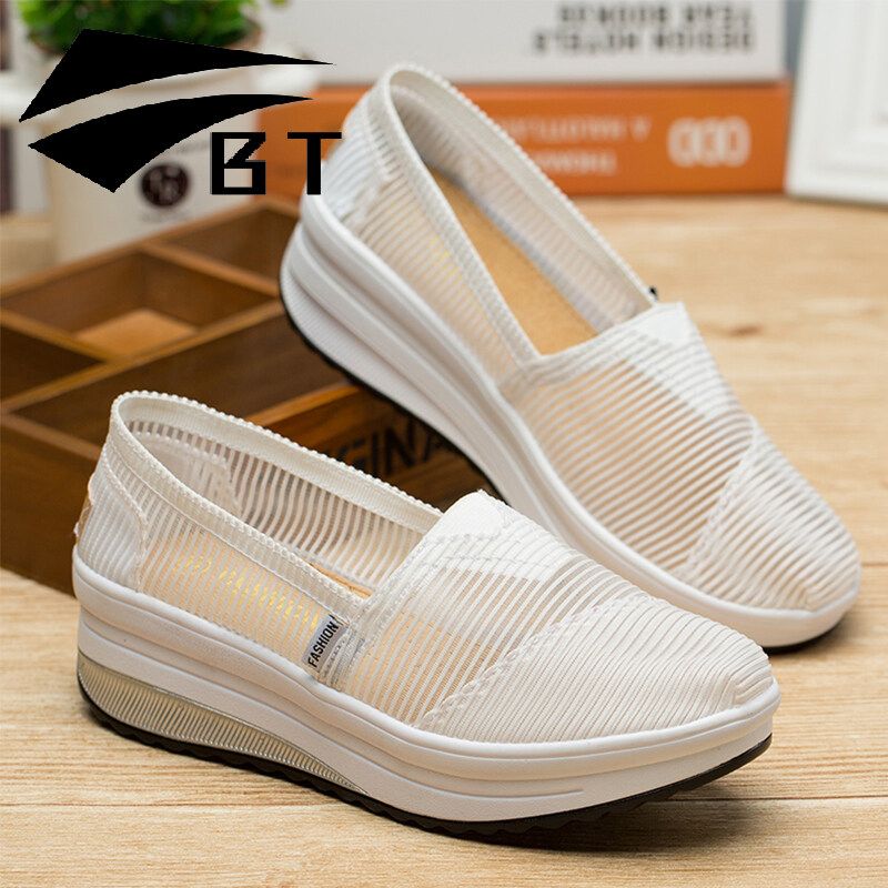 Sneakers for Women Platform Shoes  Increase Korean Version Women Shoes Bead Wire Mesh Cloth Shake Shoes Hollow Height Increase Shoes